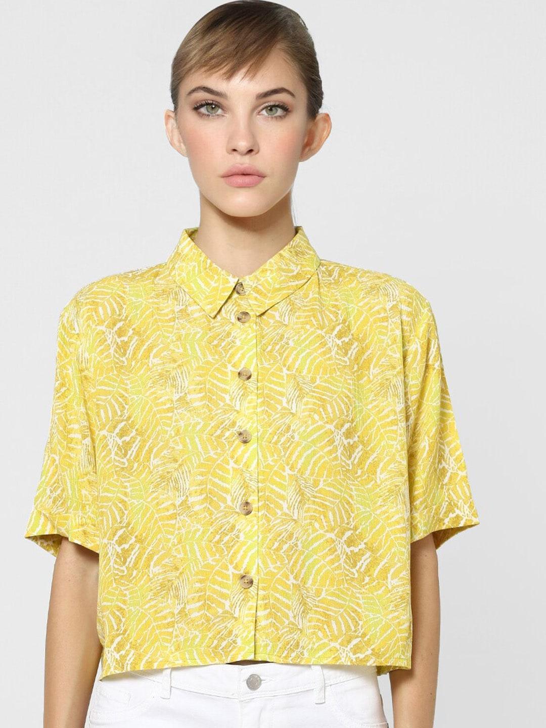 only-women-yellow-abstract-printed-casual-shirt