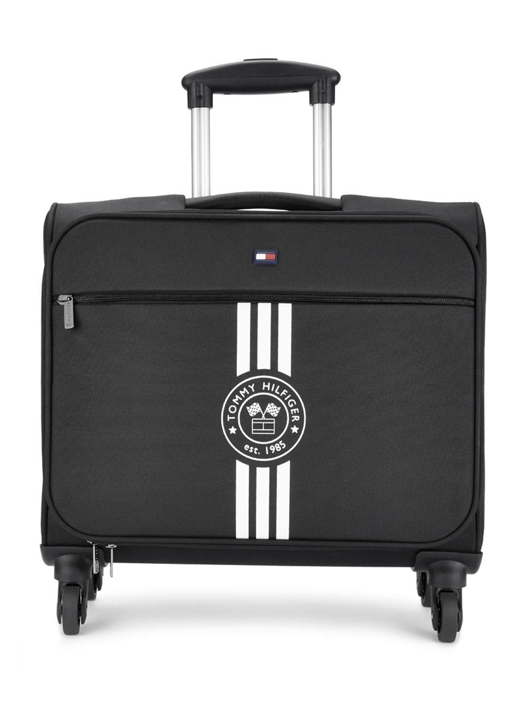Tommy Hilfiger Black & White Printed Soft Sided Cabin Overnighter Trolley- 45 Litres