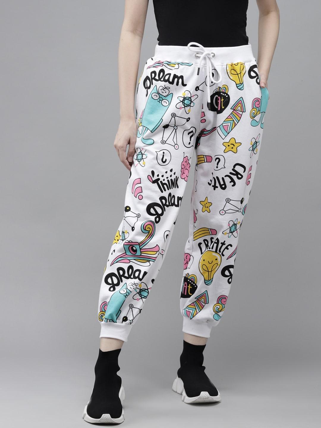 The Dry State Women White & Black Doodle Print Joggers