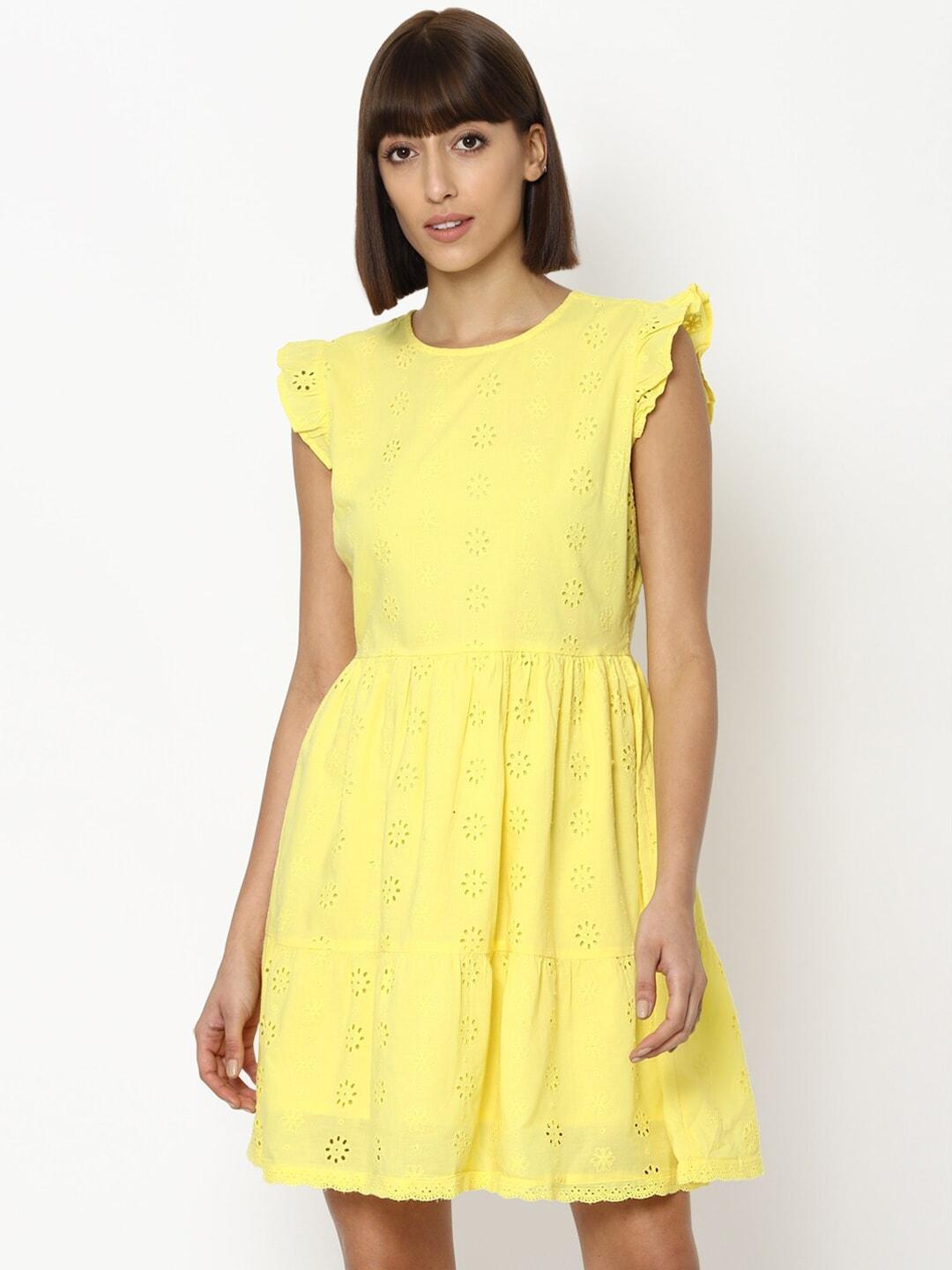 allen-solly-woman-women-self-design-yellow-dress