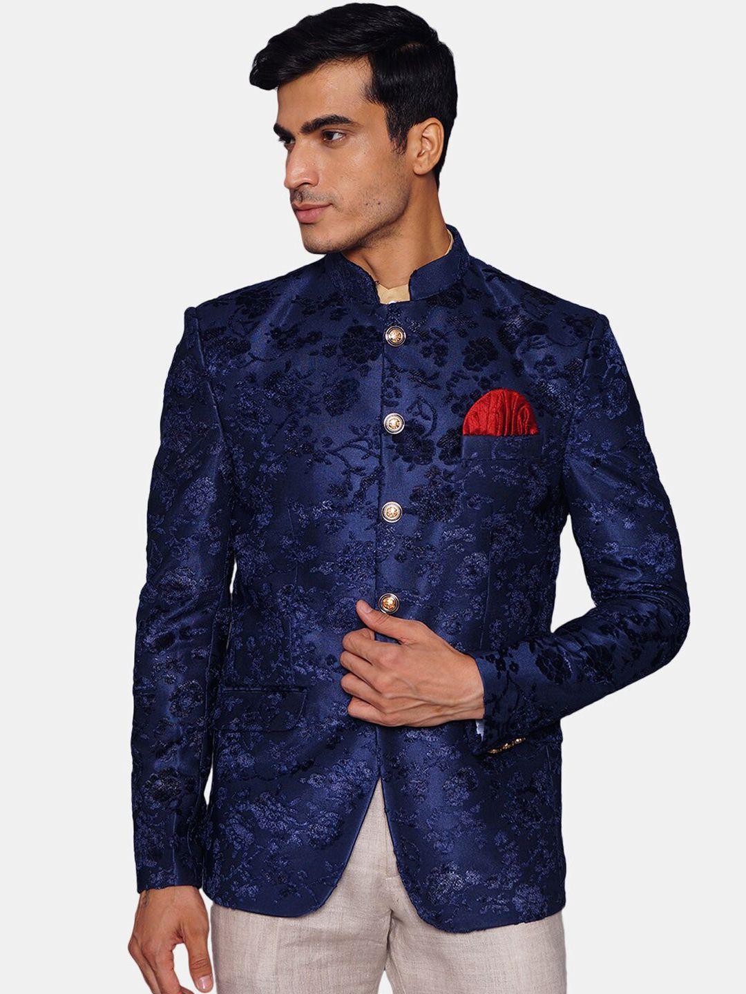 wintage-men-blue-self-design-bandhgala-ethnic-blazer