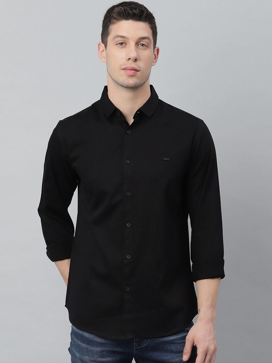 Dennis Lingo Men Black Slim Fit Opaque Cotton Casual Shirt