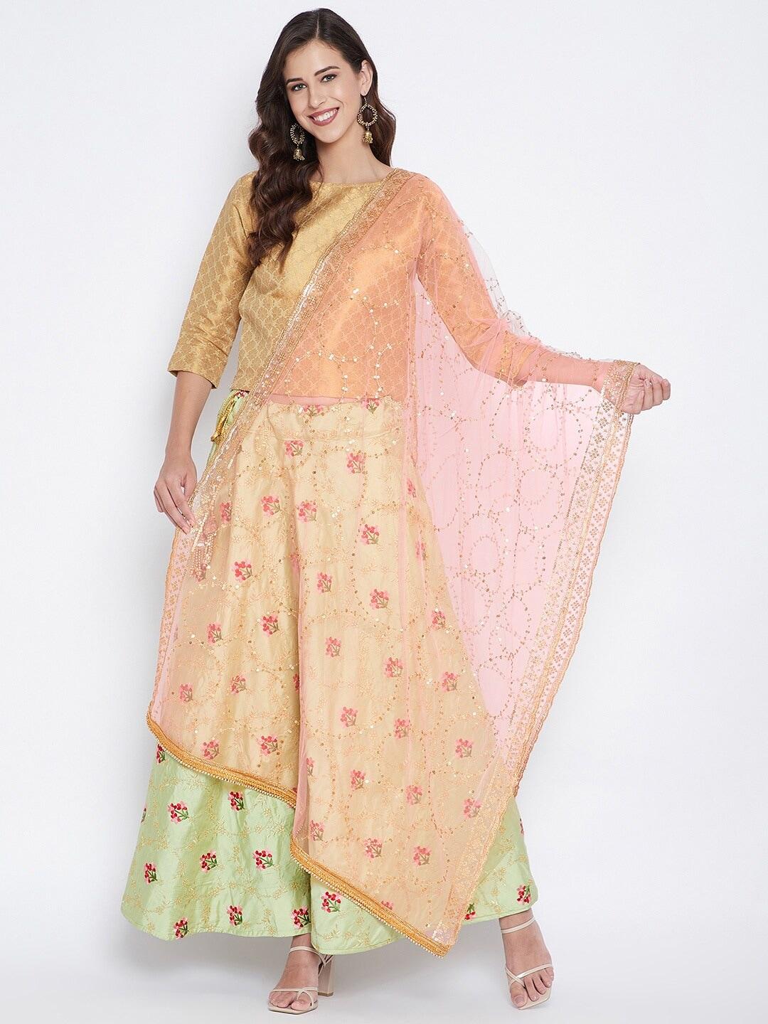 Clora Creation Pink & Gold-Toned Embroidered Dupatta