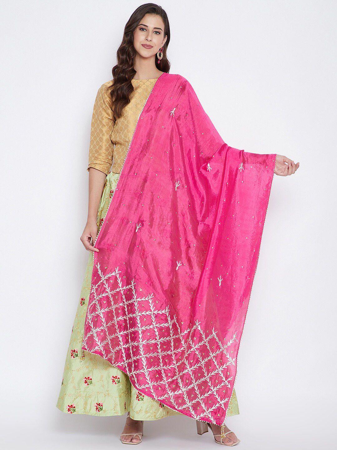 clora-creation-pink-&-silver-toned-embroidered-dupatta