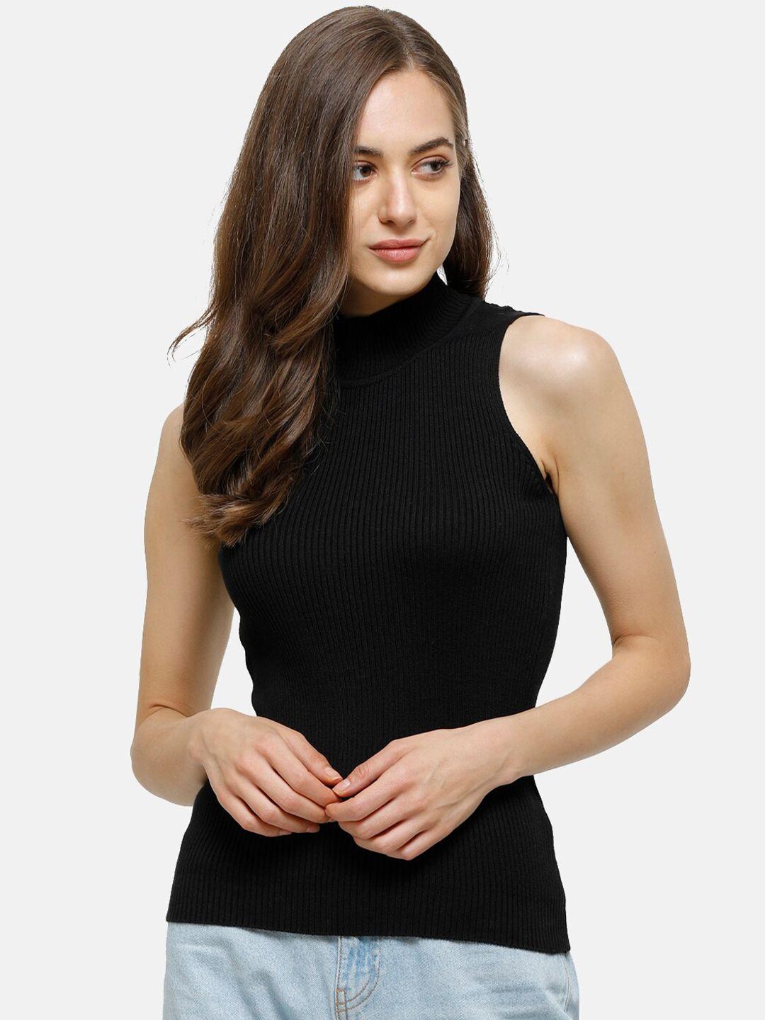 98-degree-north-women-black-ribbed-pure-cotton-sleeveless-pullover