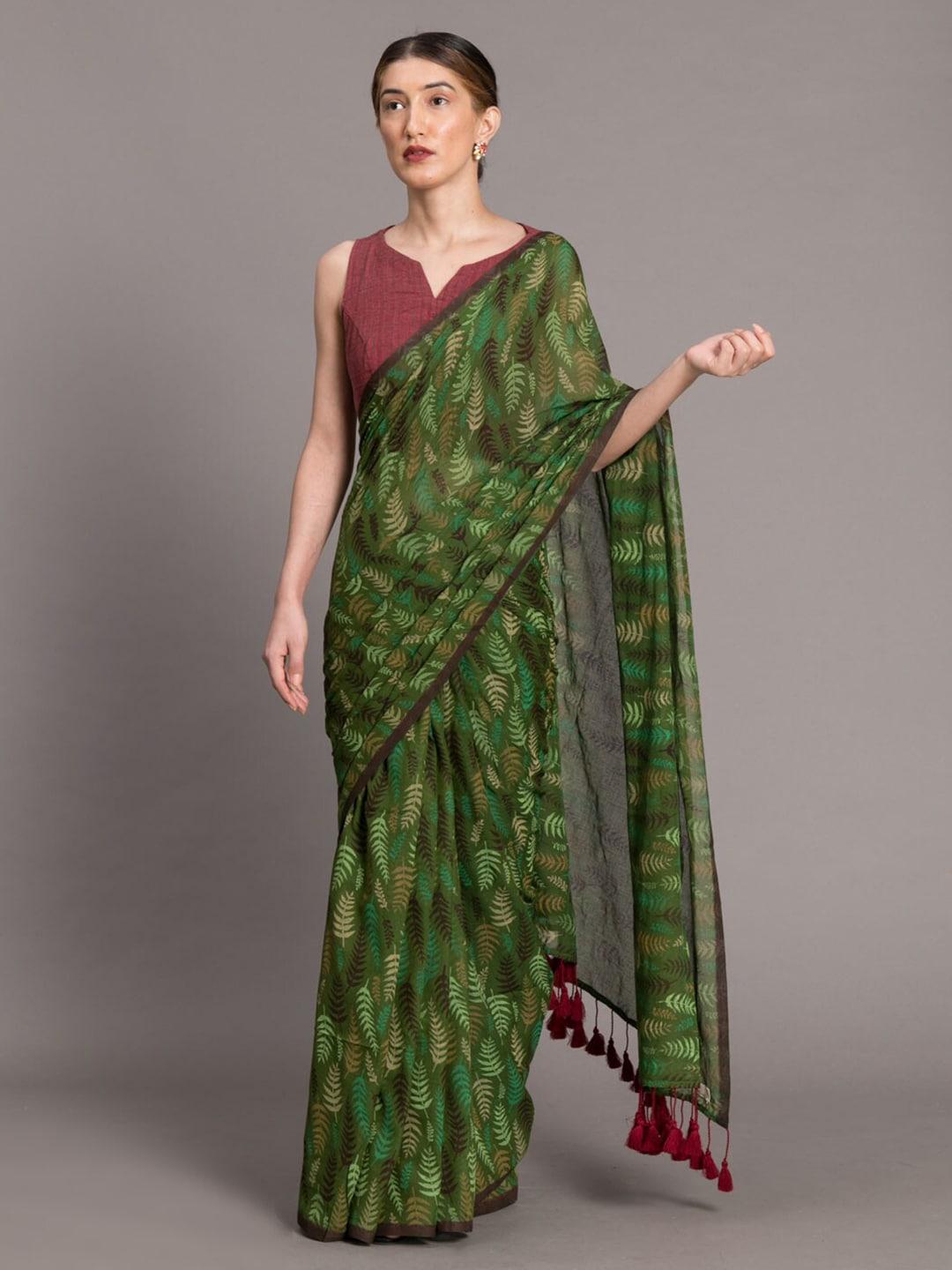 suta-green-brown-pure-cotton-handblock-printed-saree