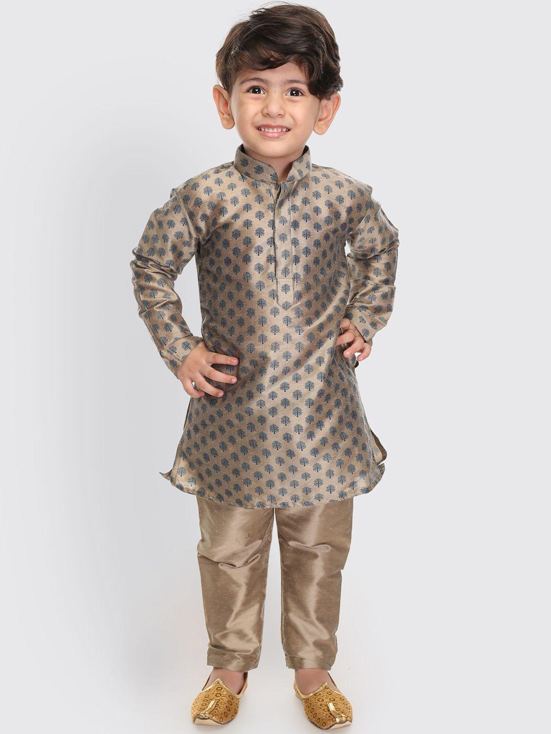 vastramay-sishu-boys-beige-&-blue-ethnic-motifs-printed-kurta-with-pyjamas