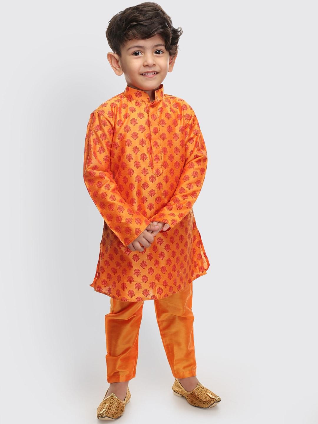 VASTRAMAY SISHU Boys Orange Ethnic Motifs Printed Regular Kurta with Pyjamas