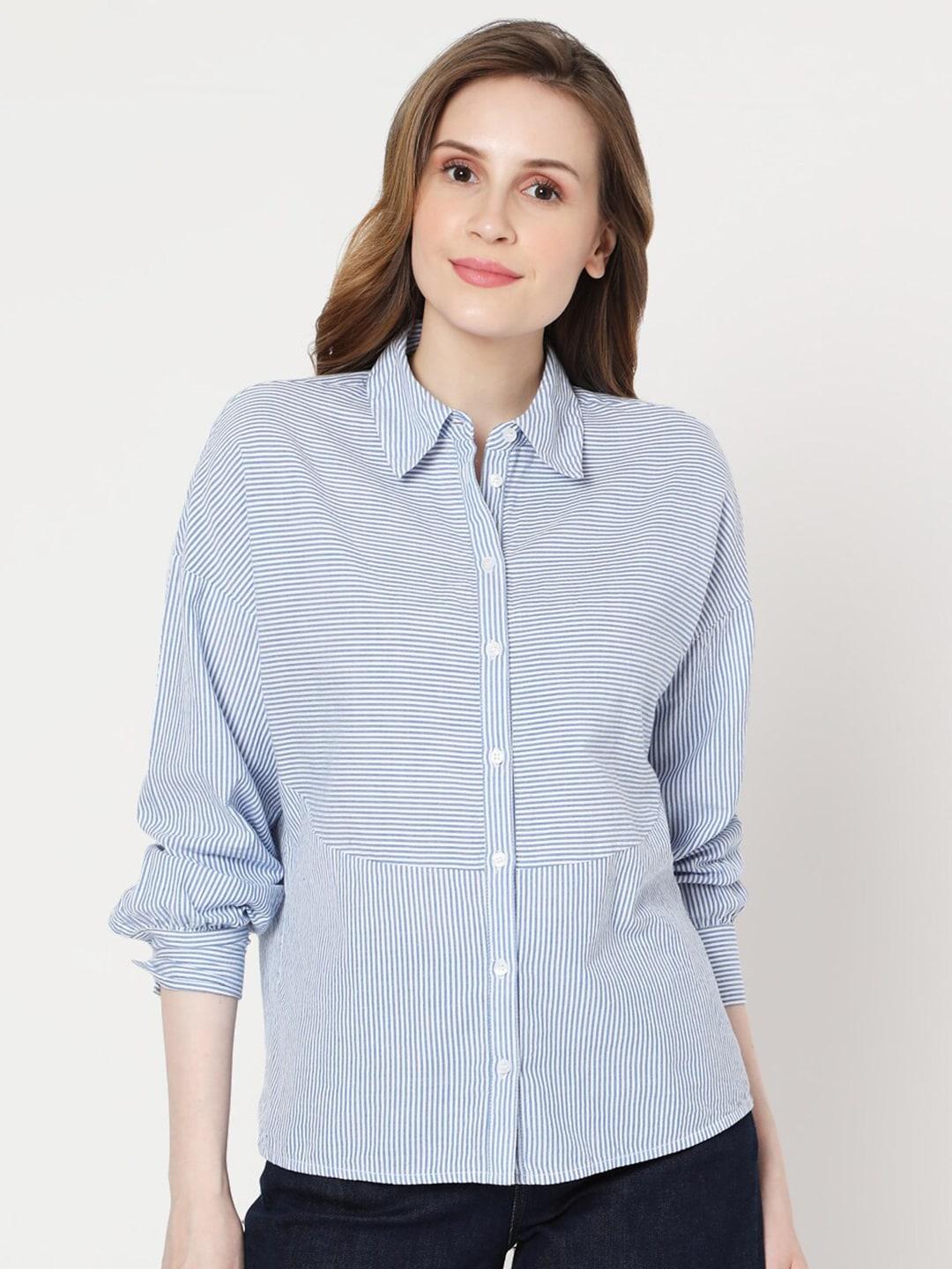 Vero Moda Blue Striped Extended Sleeves Shirt Style Top