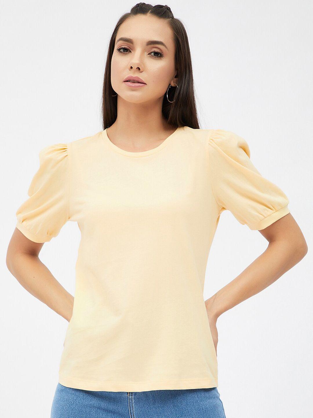 harpa-women-yellow-puff-sleeves-cotton-pure-cotton-t-shirt
