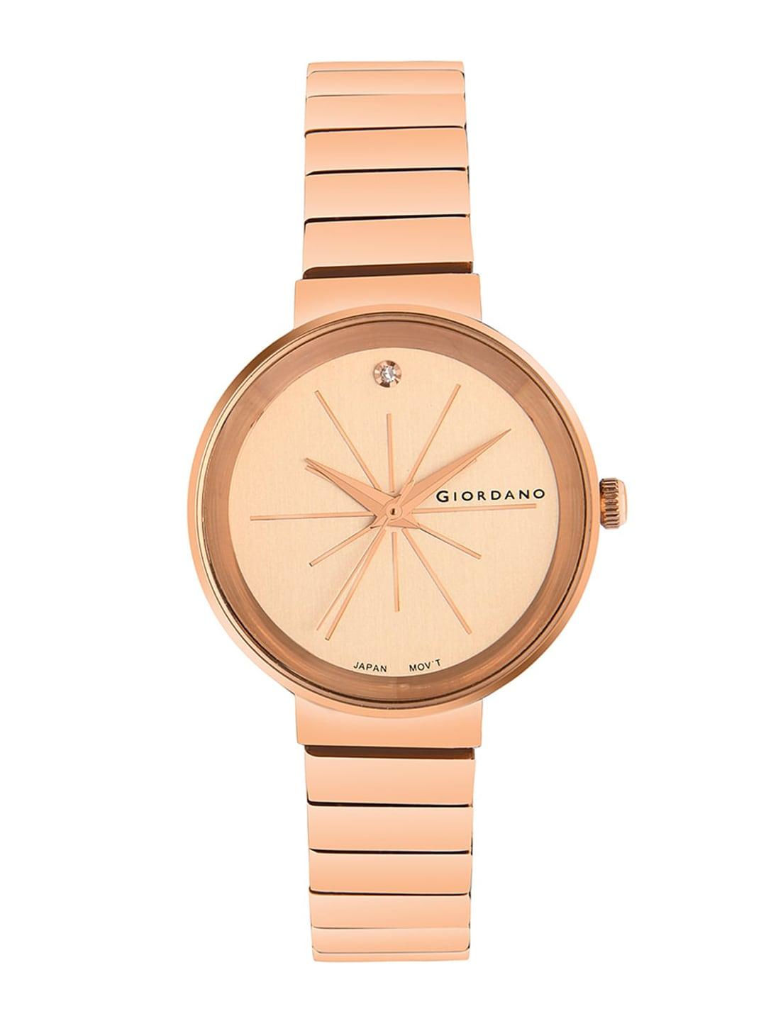 GIORDANO Women Rose Gold-Toned Embellished Dial Bracelet Style Analogue Watch-GD-4065-11