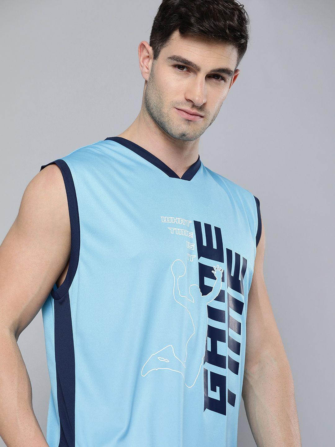 HRX By Hrithik Roshan Men Blue Graphic Rapid-Dry Basketball T-shirt