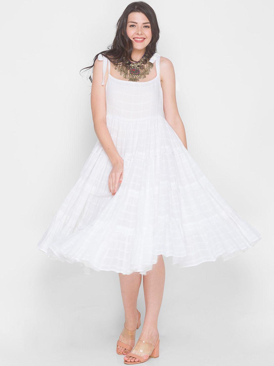 TERQUOIS White Tiered Midi Fit and Flare Dress
