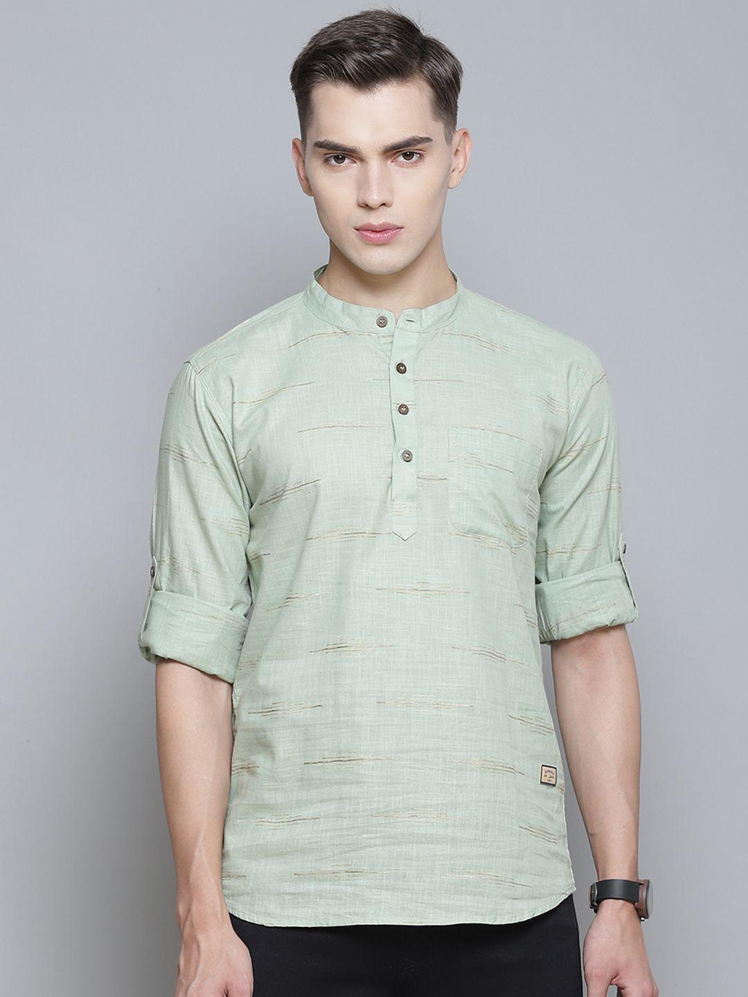 dennison-men-green-horizontal-stripes-comfort-slim-fit-cotton-kurta