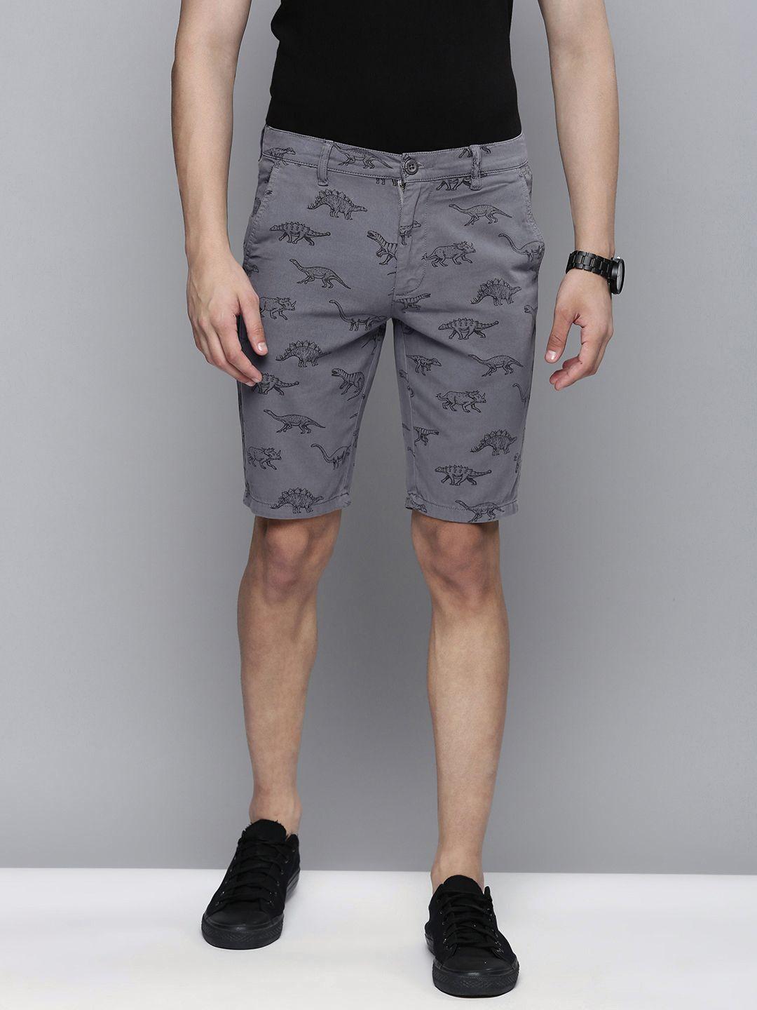 the-indian-garage-co-men-grey-animal-printed-slim-fit-regular-shorts