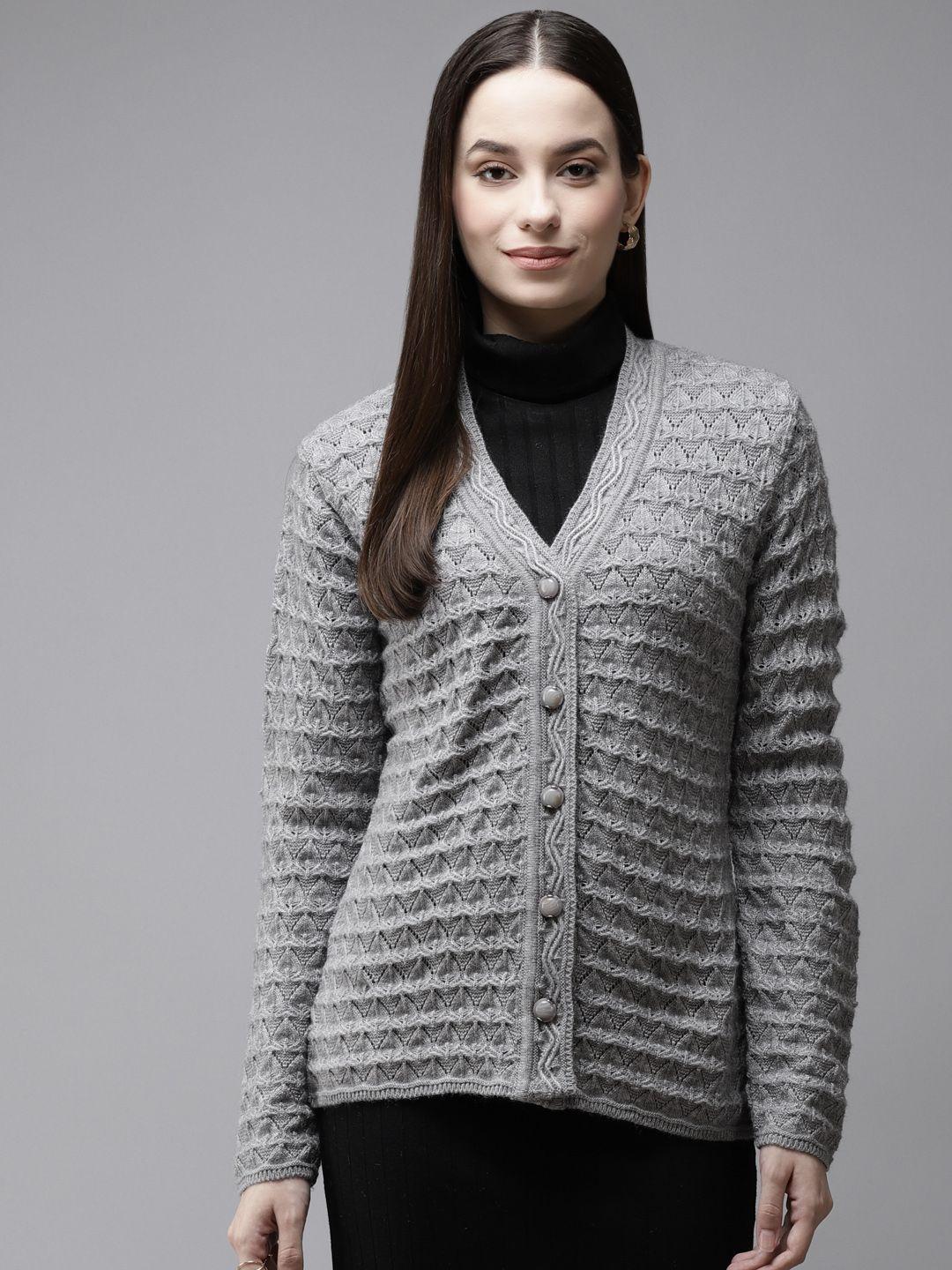 cayman-women-grey-open-knit-woollen-cardigan