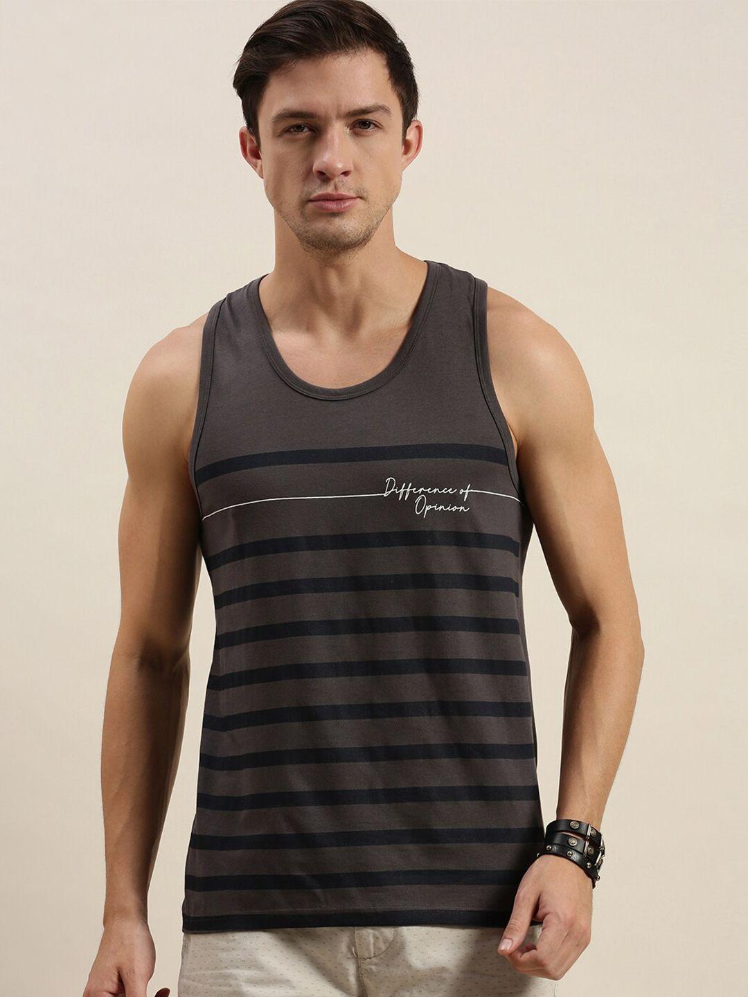 Difference of Opinion Men Grey & Black Striped T-shirt