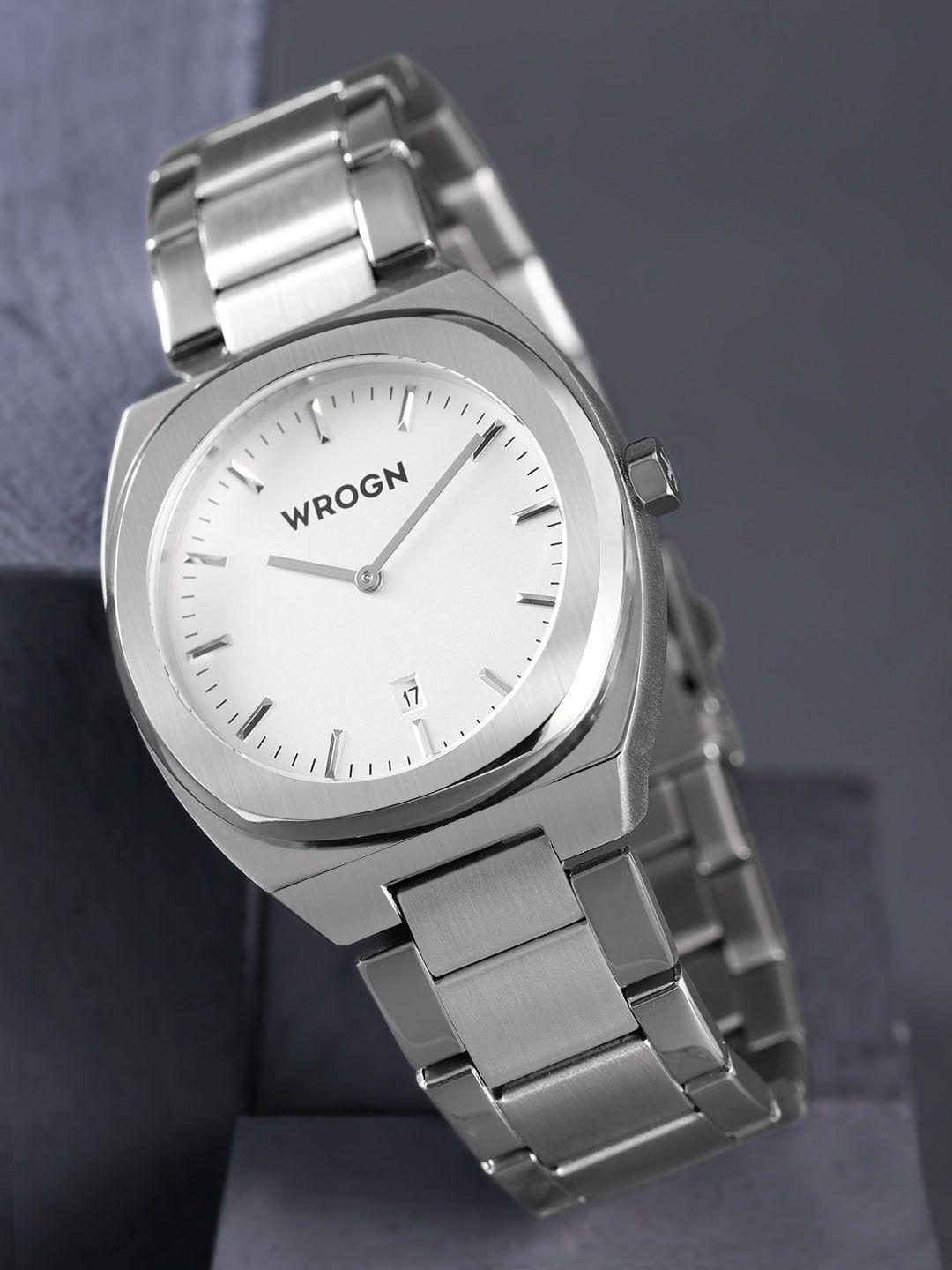 wrogn-men-silver-toned-dial-&-bracelet-style-straps-analogue-watch-mfb-pn-mf0319g
