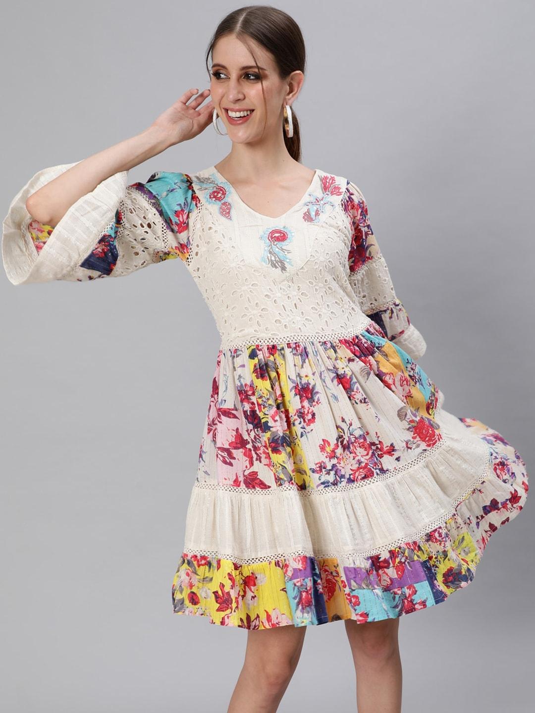 ishin-women-off-white-&-yellow-floral-tiered-dress