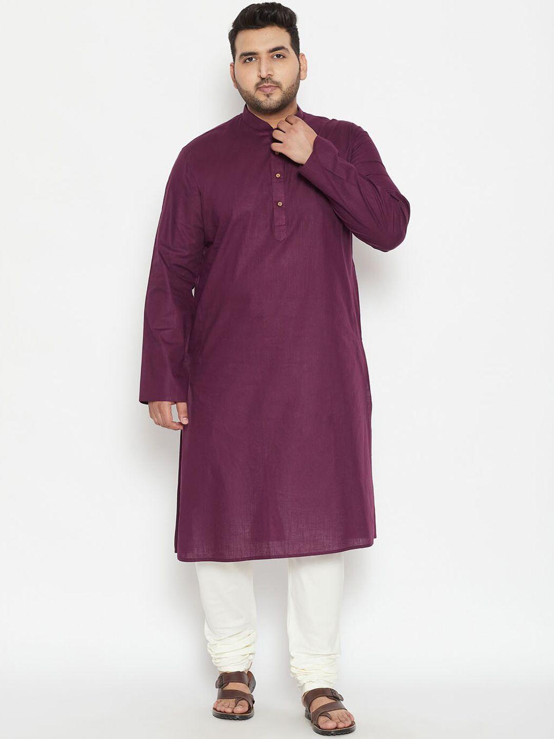 vastramay-plus-men-purple-regular-kurta-with-white-churidar-(plus-size)