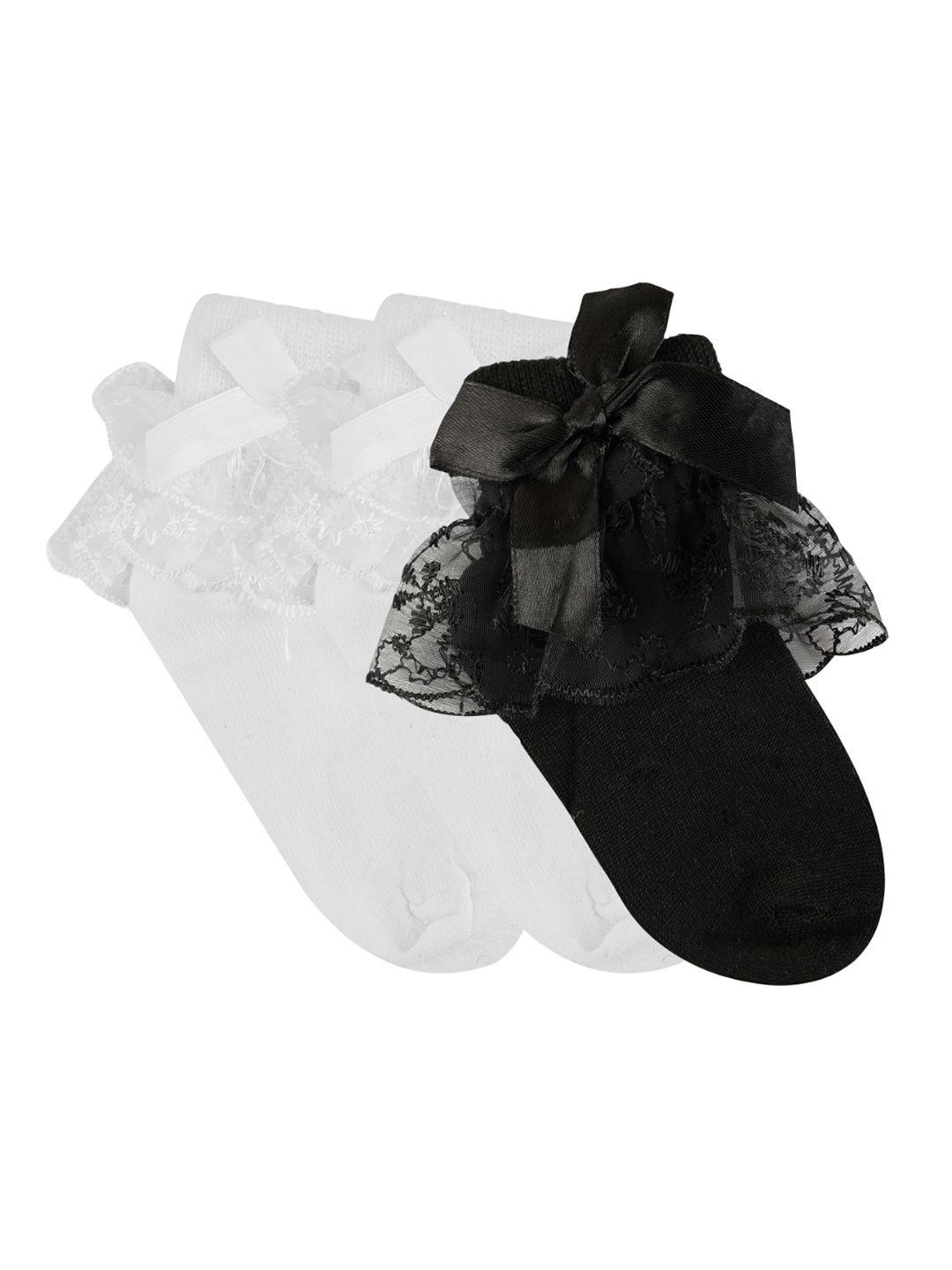 N2S NEXT2SKIN Girls Pack Of 3 White & Black Frill Socks