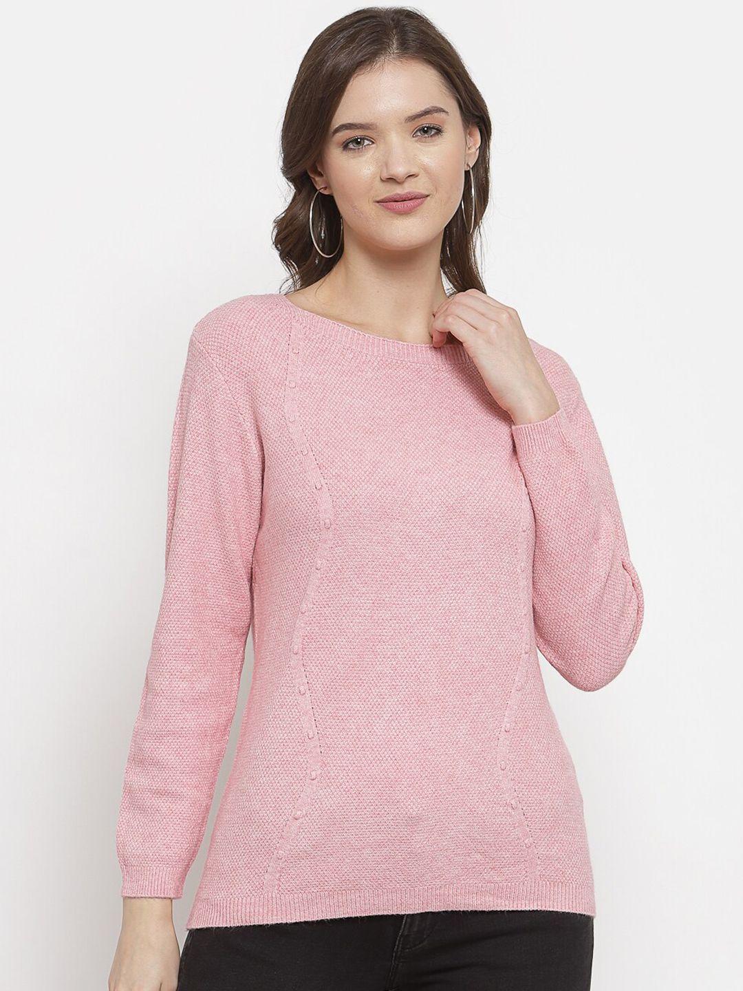 mafadeny-women-pink-open-knit-self-design-pullover