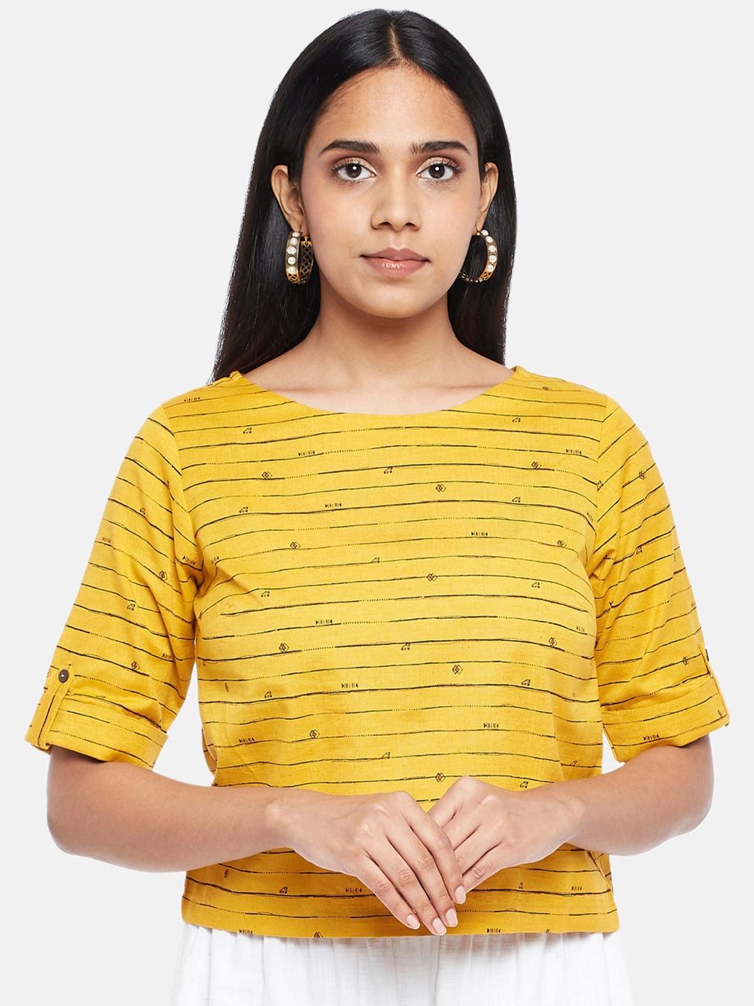 akkriti-by-pantaloons-mustard-yellow-&-black-striped-regular-top