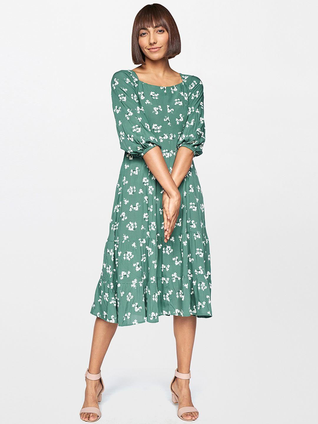 and-green-&-white-floral-midi-dress