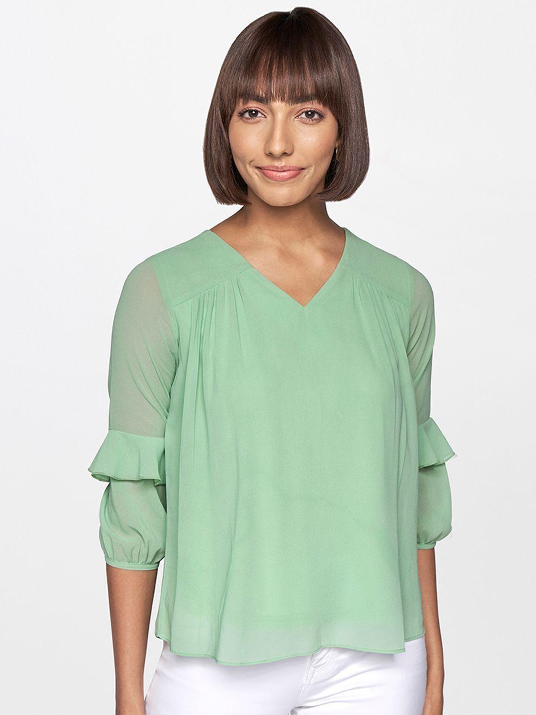 and-women-sage-green-solid-flared-sleeved-regular-top