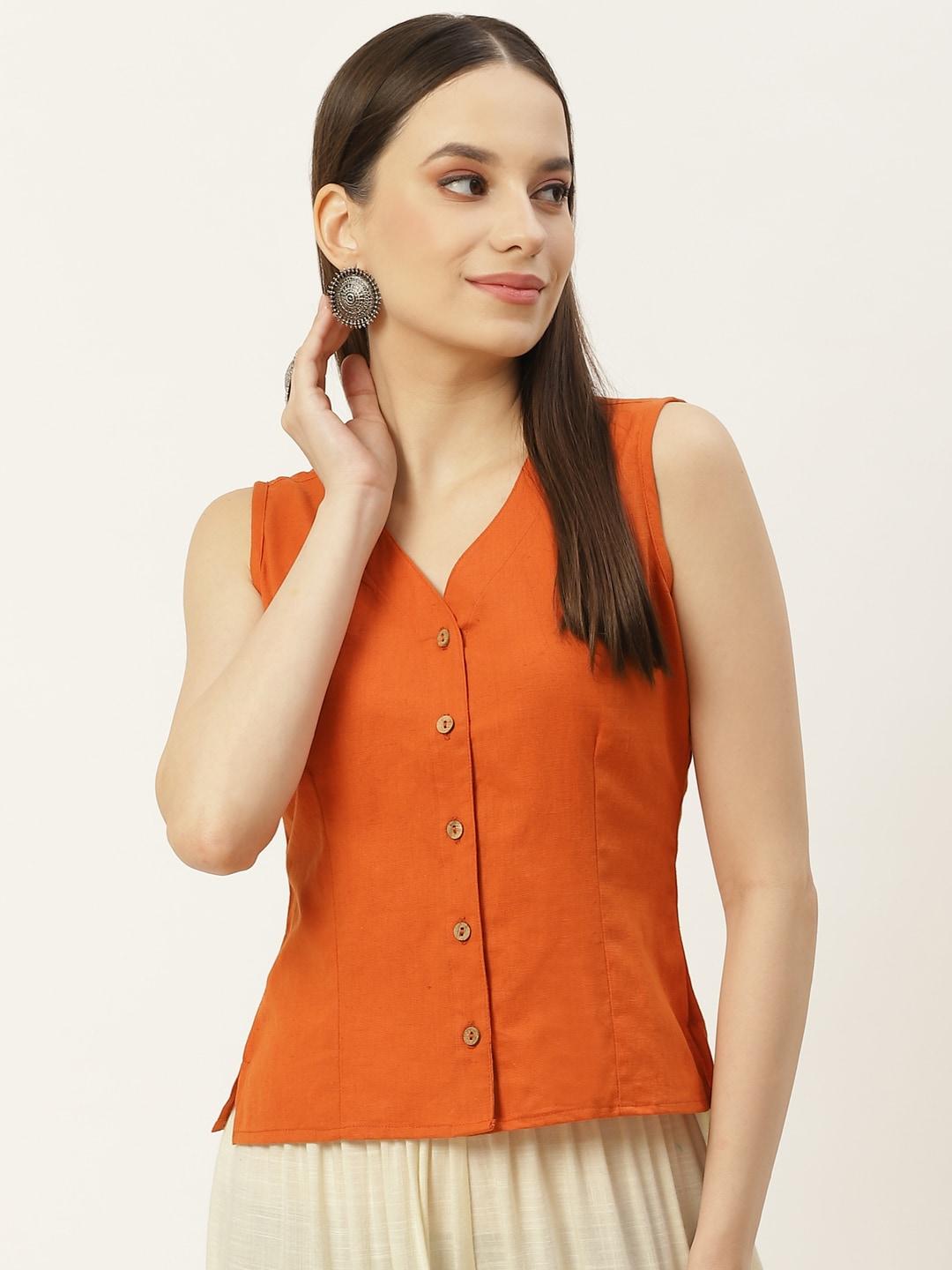 molcha-rust-non-padded-front-open-cotton-long-blouse