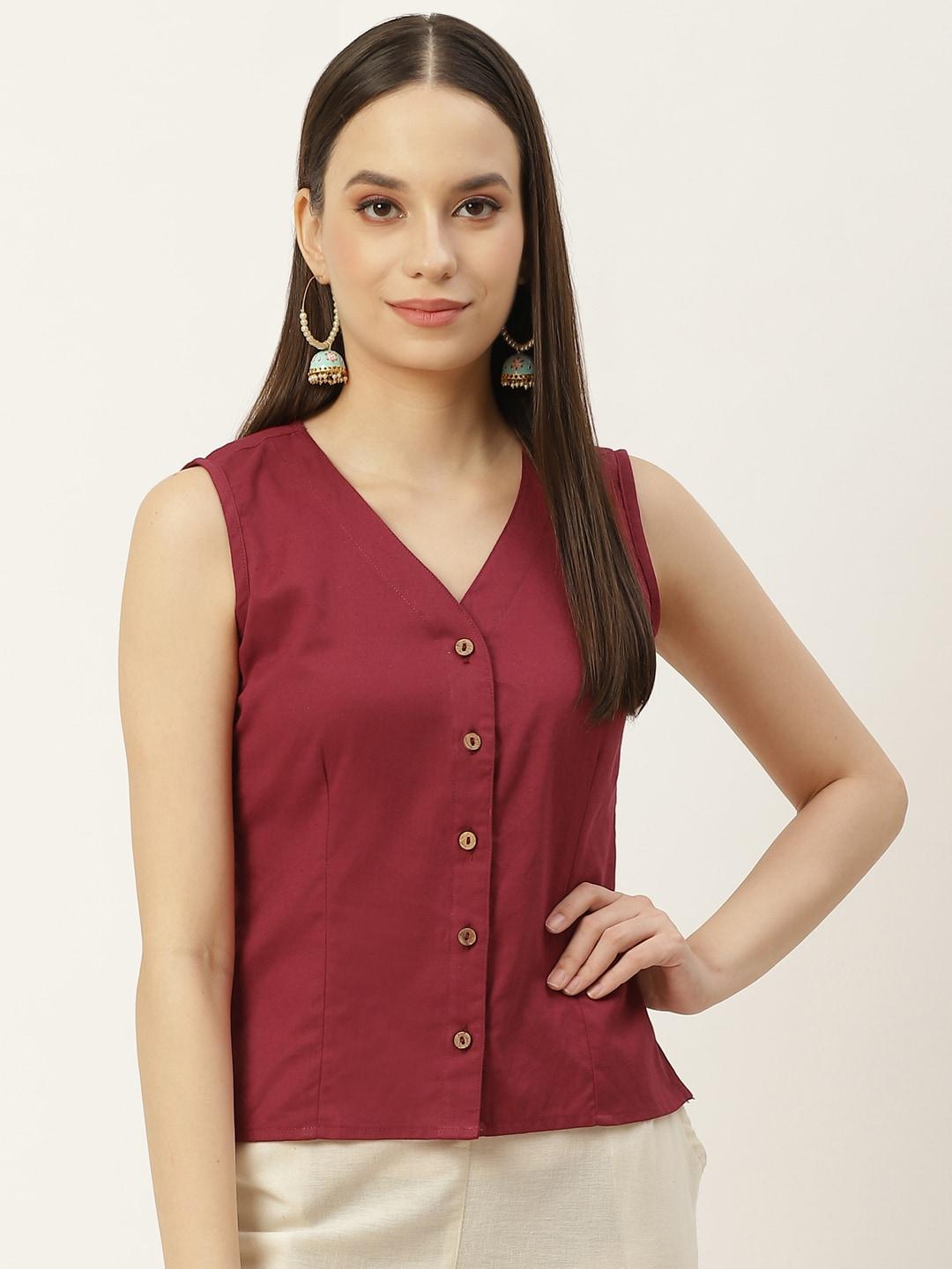molcha-women-maroon-non-padded-halter-neck-cotton-long-saree-blouse