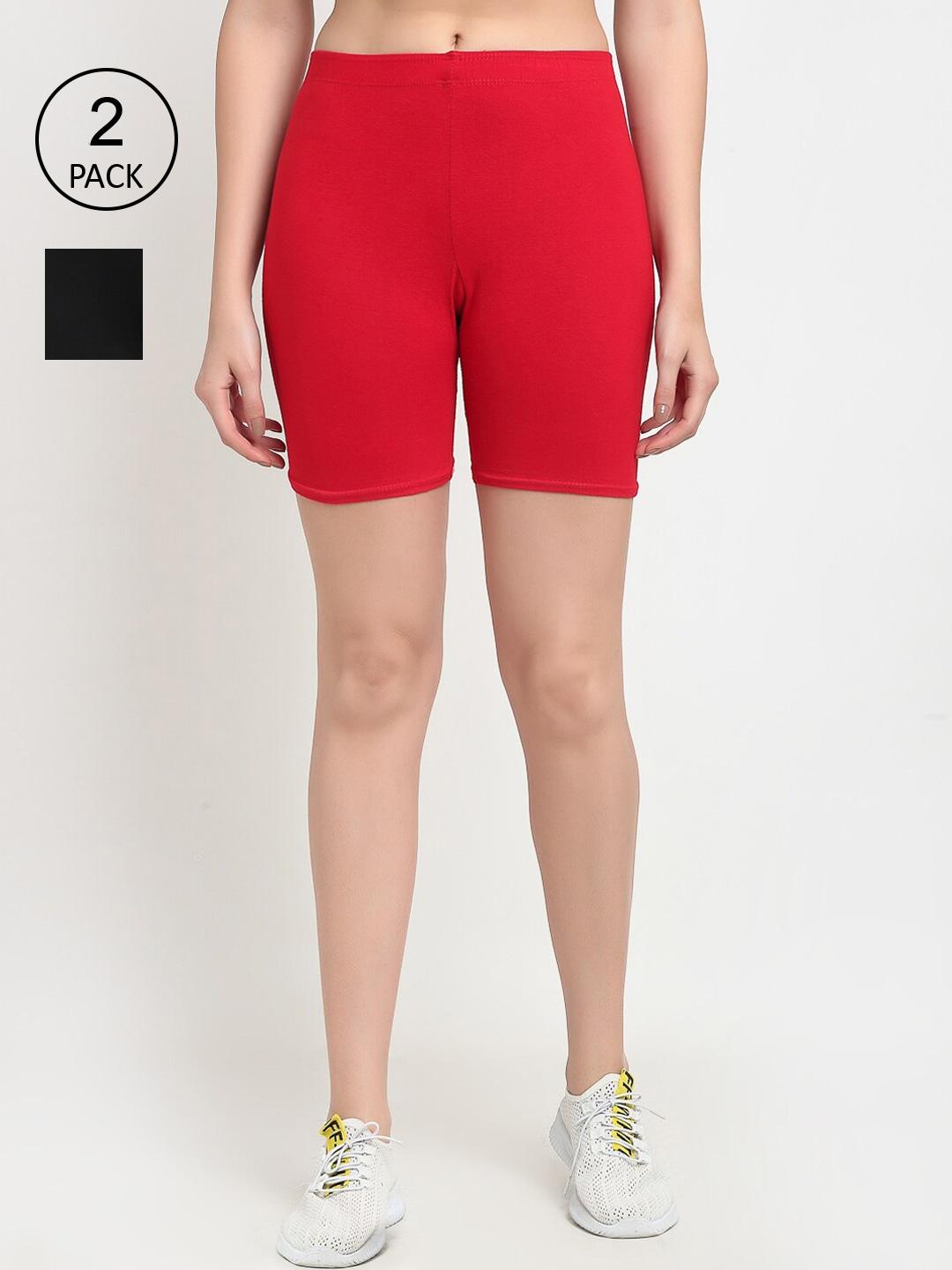 GRACIT Women Pack of 2 Black & Red Biker Shorts