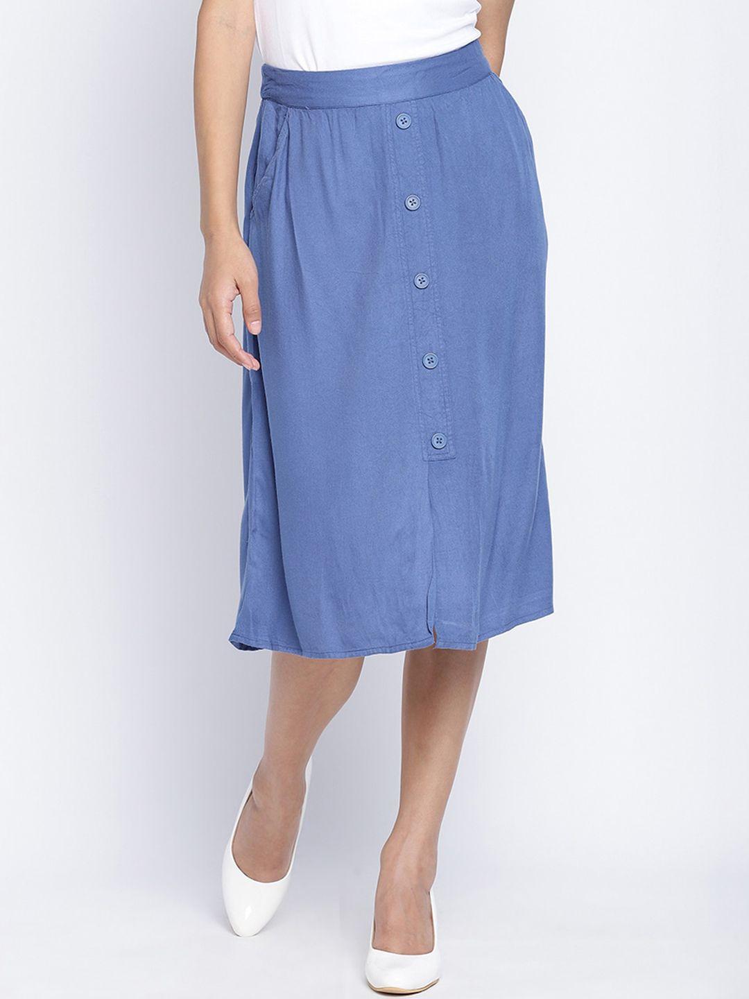 oxolloxo-women-blue-button-down-knee-length-a-line-skirt