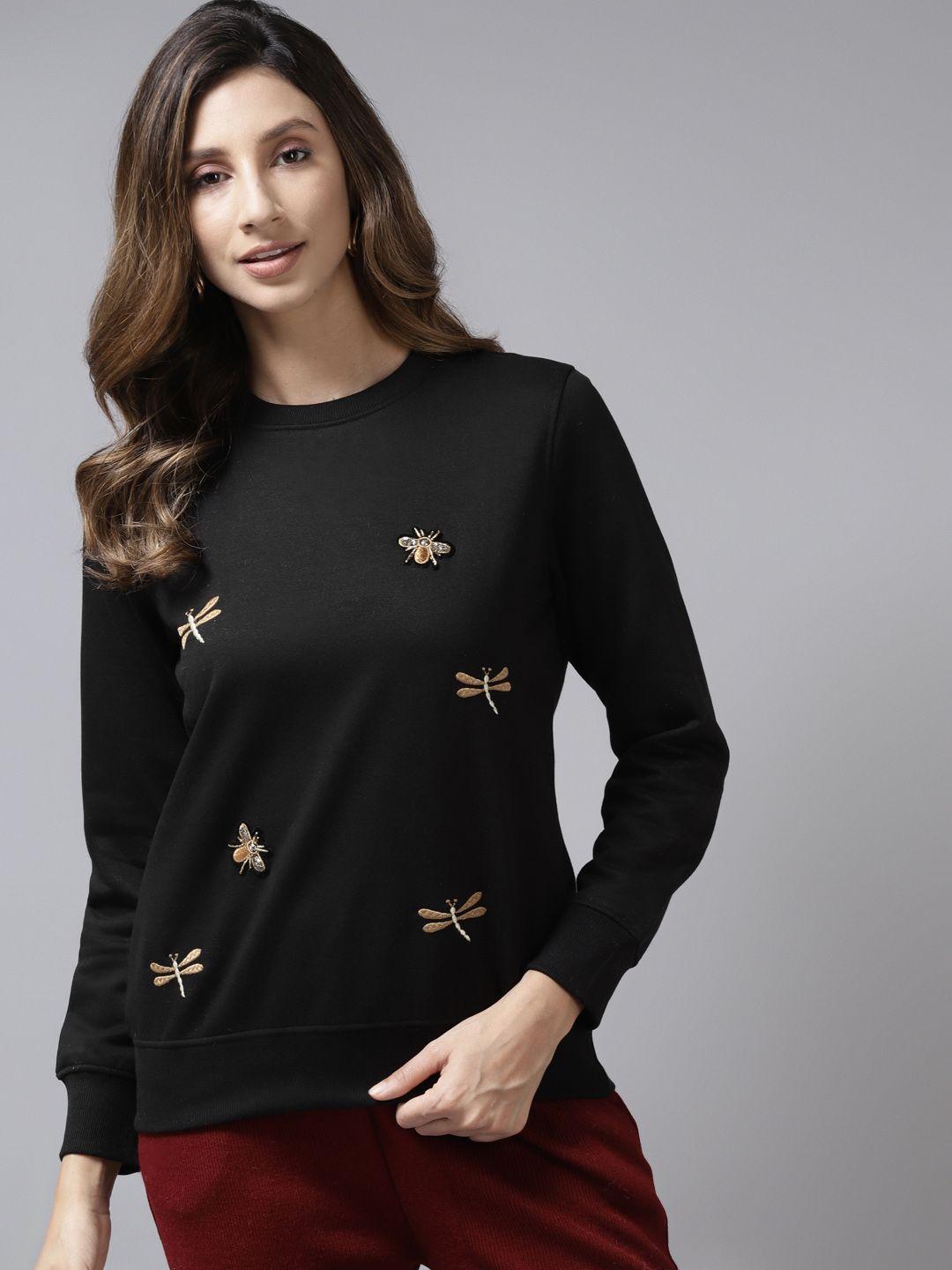 cayman-women-black-solid-solid-applique-sweatshirt