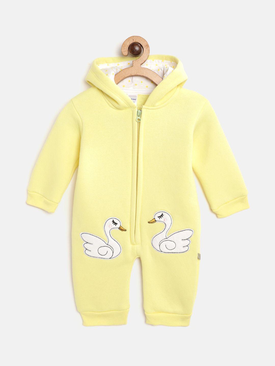 moms-love-infant-girls-yellow-solid-cotton-hooded-rompers