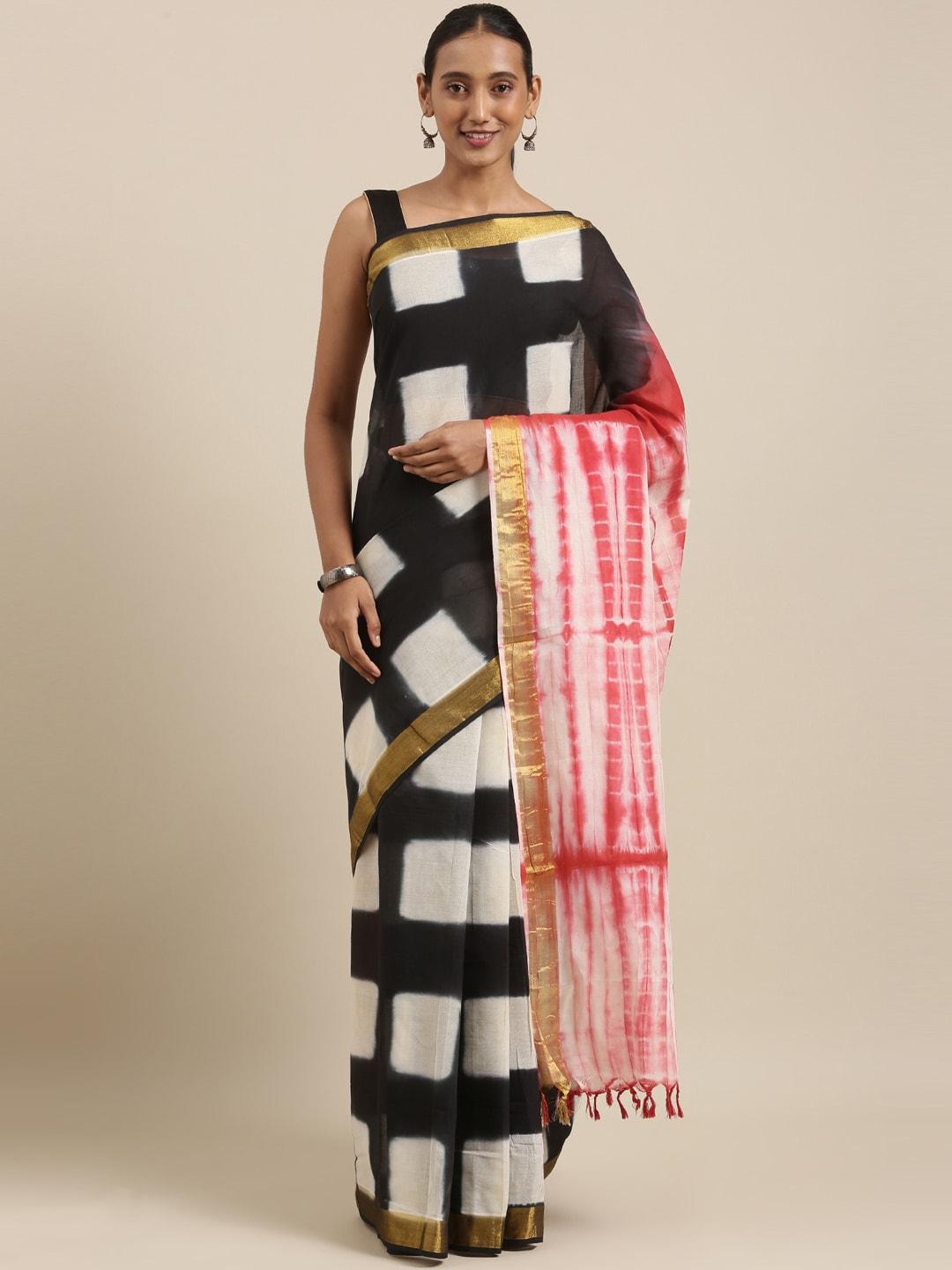 the-chennai-silks-black-&-white-pure-geometric-printed-cotton-saree