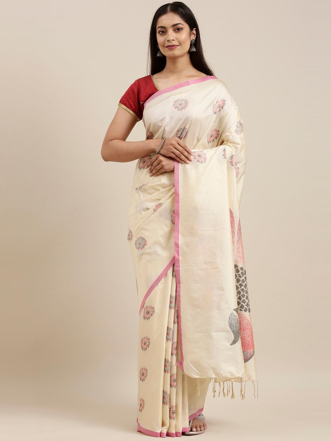 The Chennai Silks Beige Floral Art Silk Saree