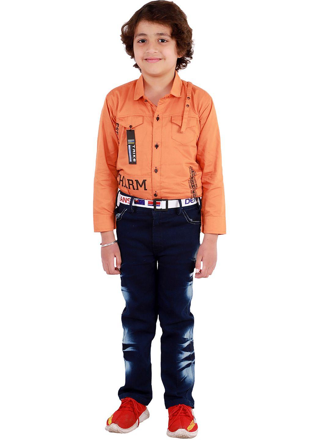FOURFOLDS Boys Orange & Black Shirt with Trousers
