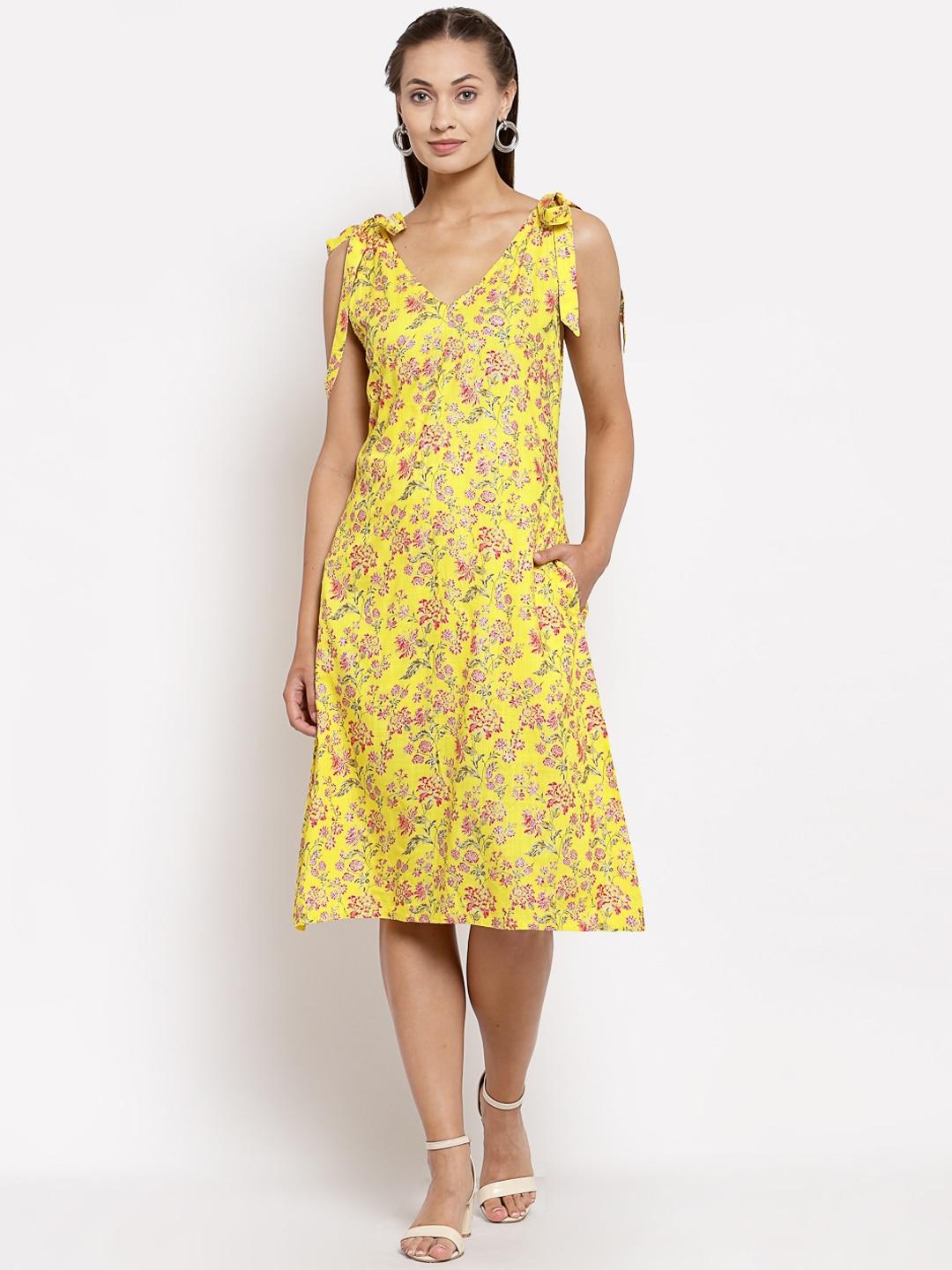 myshka-yellow-floral-printed-a-line-dress