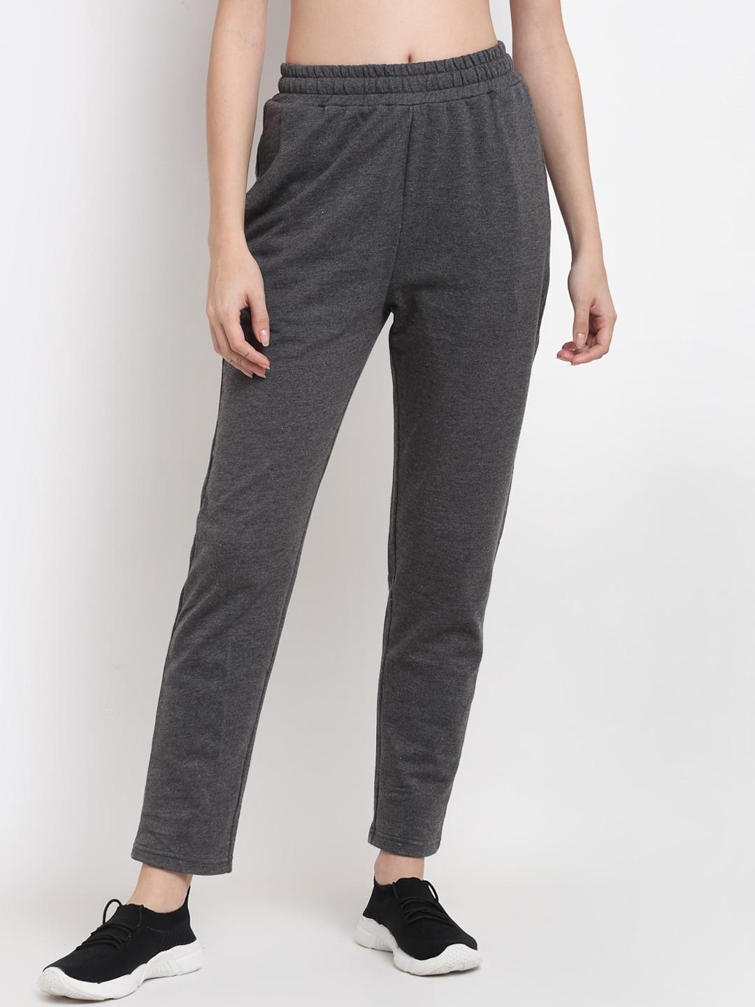 DOOR74 Women Charcoal Grey Relaxed Fit Track Pants