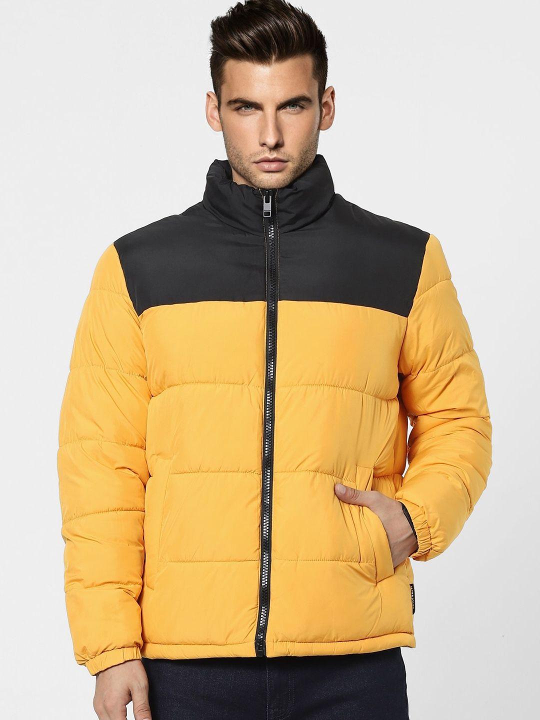 jack-&-jones-men-yellow-&-black-colourblocked-lightweight-puffer-jacket