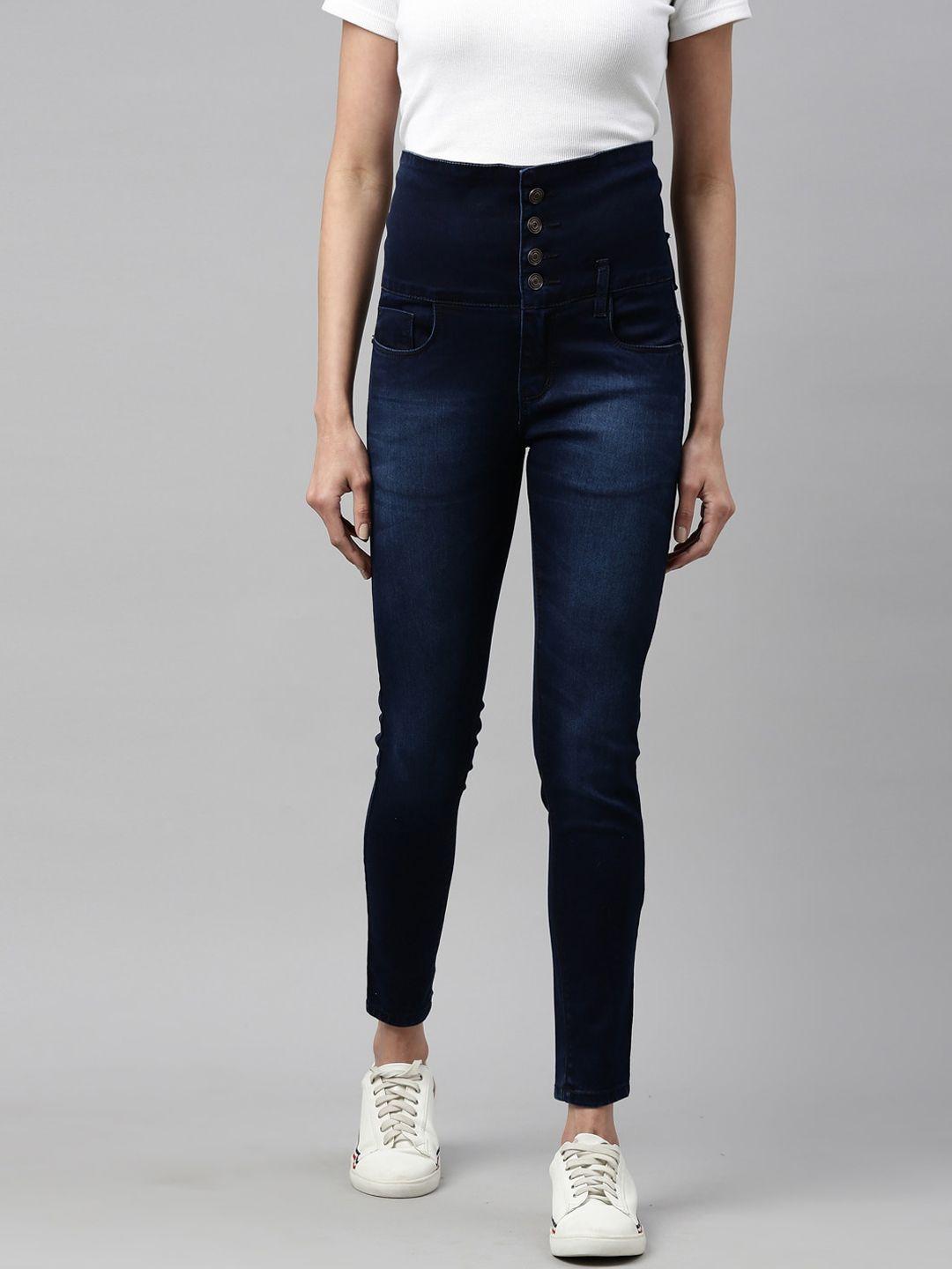 ZHEIA Women Blue Skinny Fit High-Rise Cotton Light Fade Jeans