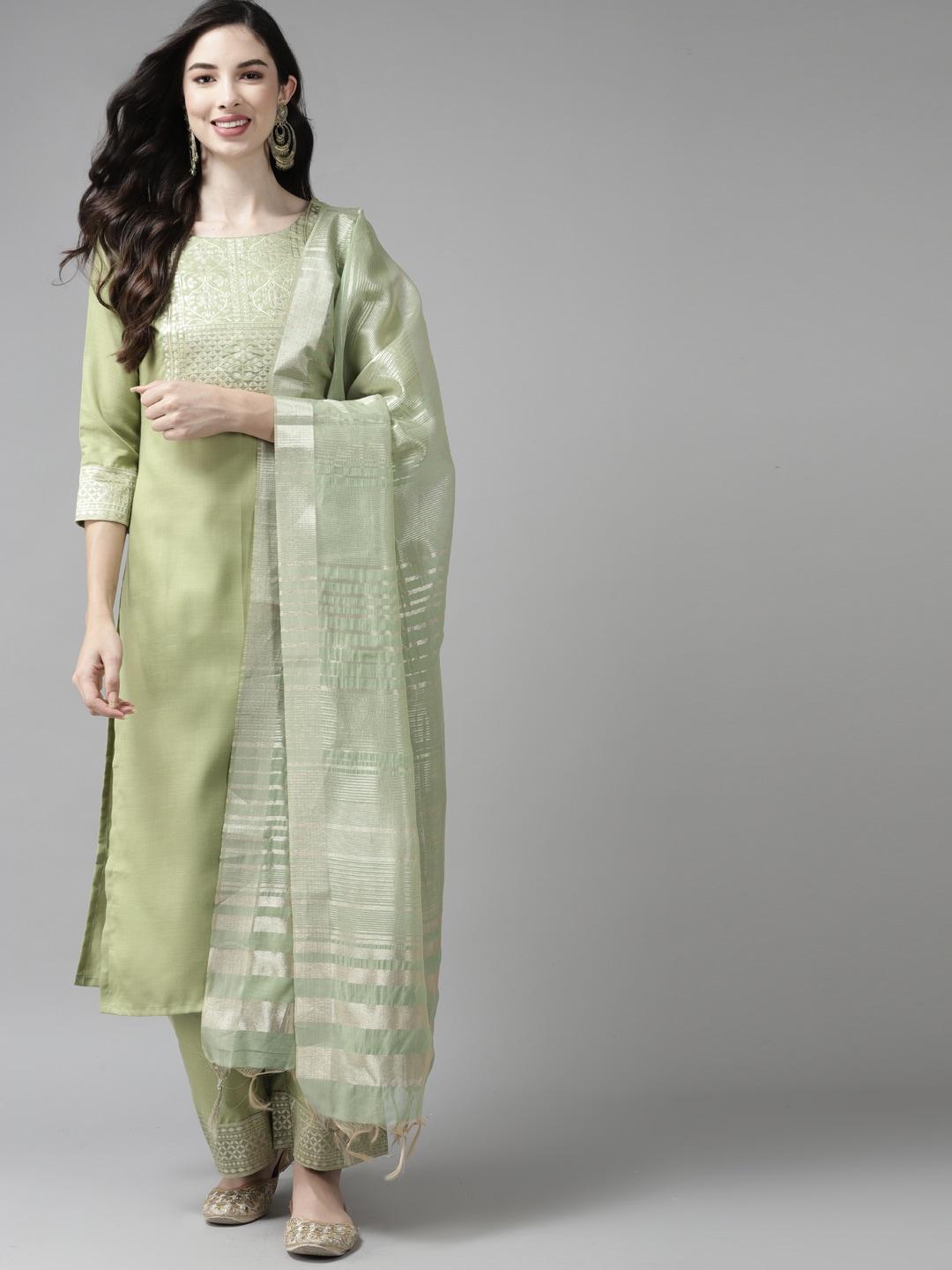 indo-era-women-green-yoke-design-regular-kurta-with-palazzos-&-dupatta