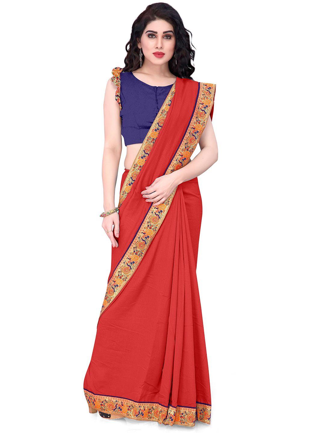 Mirchi Fashion Red & Blue Vichitra Silk Saree