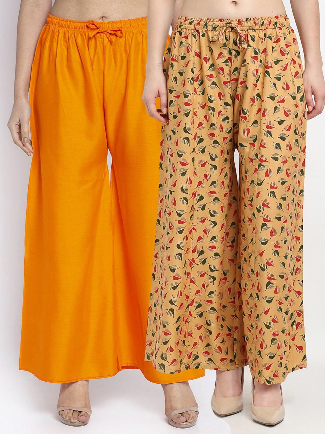 GRACIT Women Orange & Yellow Pack of 2 Printed Palazzos