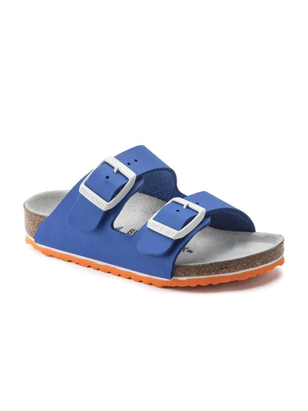 Birkenstock Boys Arizona Kids Blue & White Narrow Width Slide Sandals