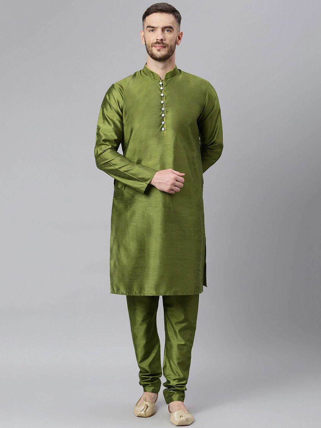 hangup-men-green-ethnic-motifs-regular-dupion-silk-kurta-with-churidar-&-nehru-jacket