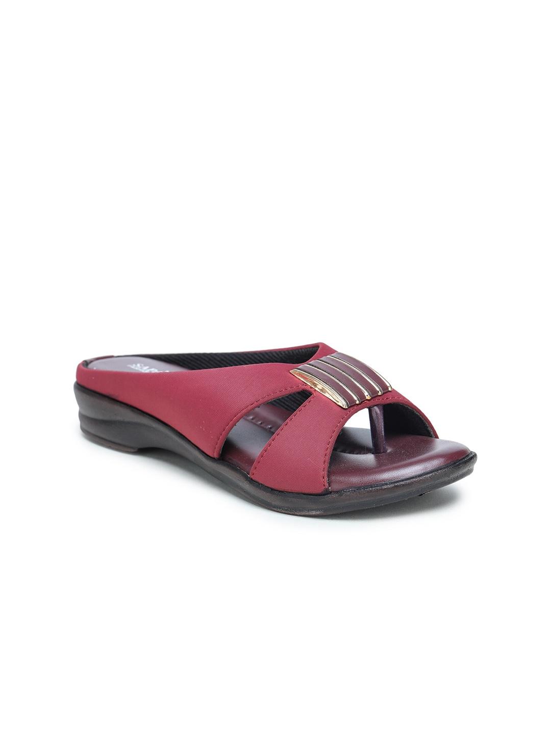 sapatos-women-maroon-open-toe-flats