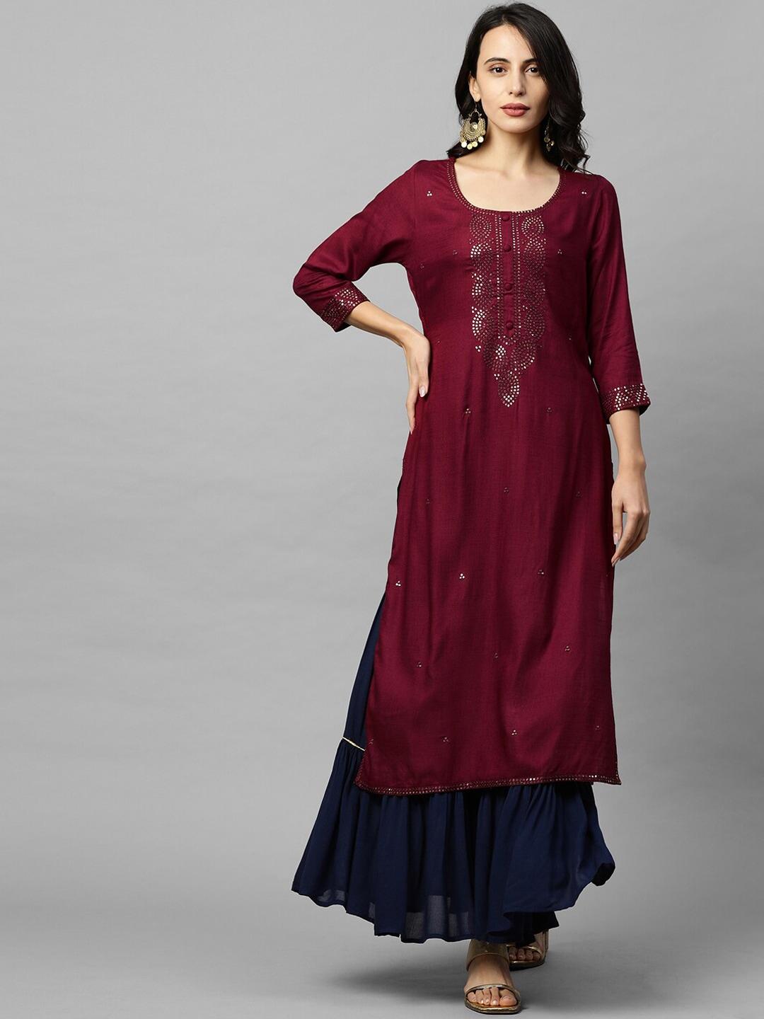 fashor-burgundy-yoke-design-embellished-kurta