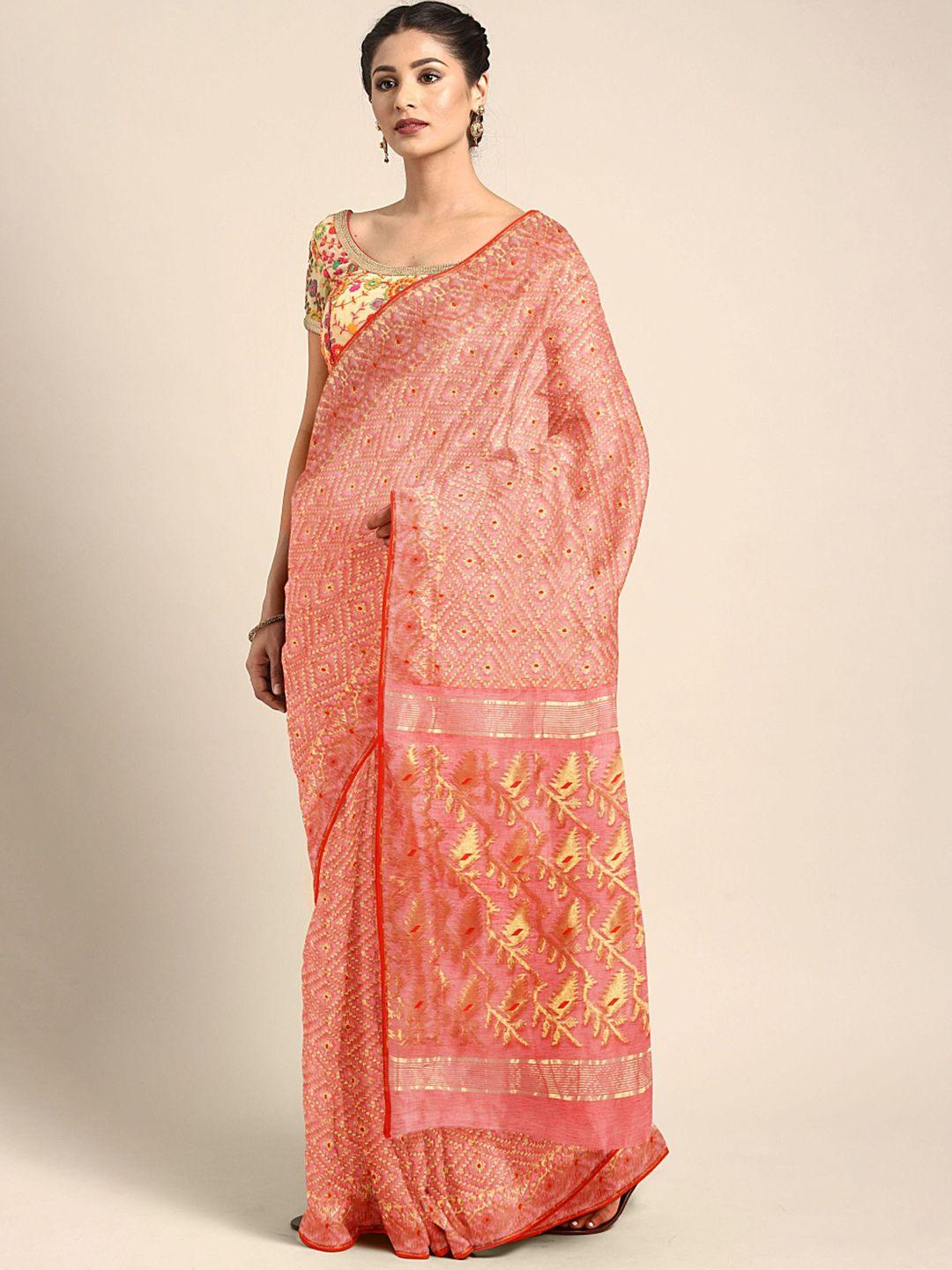 kalakari-india-maroon-&-cream-coloured-ethnic-motifs-silk-cotton-jamdani-saree